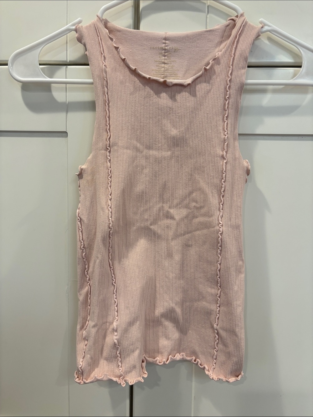 Free People Light Pink Lettuce-Trim Ribbed Tank